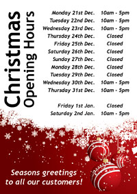 Dance shop Christmas opening hours for Dancers Boutique 2015.