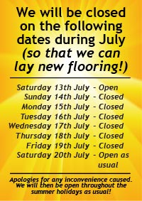 Summer opening hours for Dancers Boutique, with a short closure to lay new flooring.