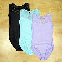 New Wear Moi Leotards collection with lace detail in Lilac, Aqua and Black. Get your dance direct from Dancers Boutique.